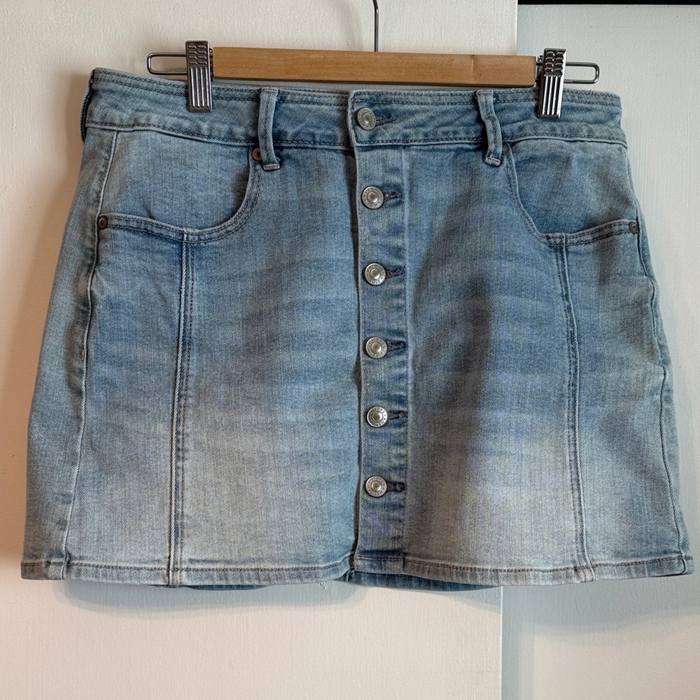 American Eagle Denim Button-Front Mini Skirt